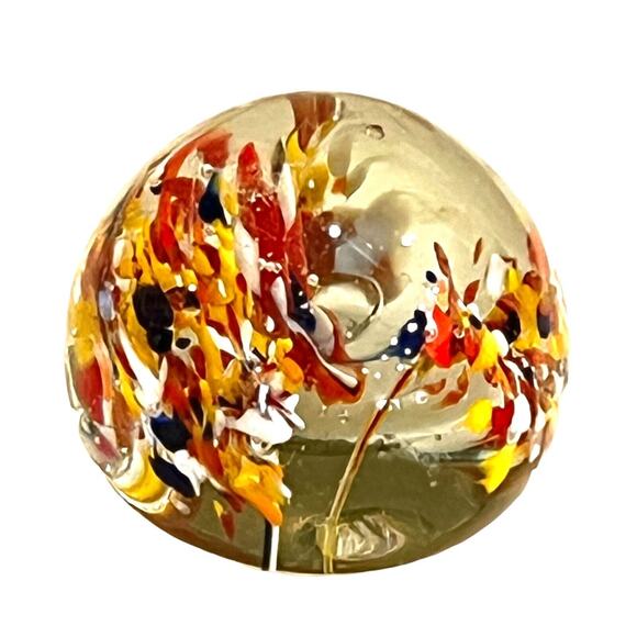 Studio Art GLASS PAPERWEIGHT Spotted Trumpet Flowers 2.5" Ball Pontil Bottom - Picture 2 of 6